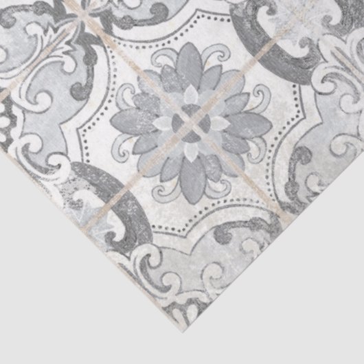 Boerderij  Antiek Grijs Witte Tegel Patroon Tissuepapier (Detail)