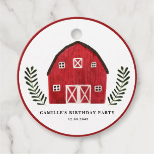 Boerderij Aquarel Rode Schuur Verjaardagsfeest Bed Bedankjes Labels
