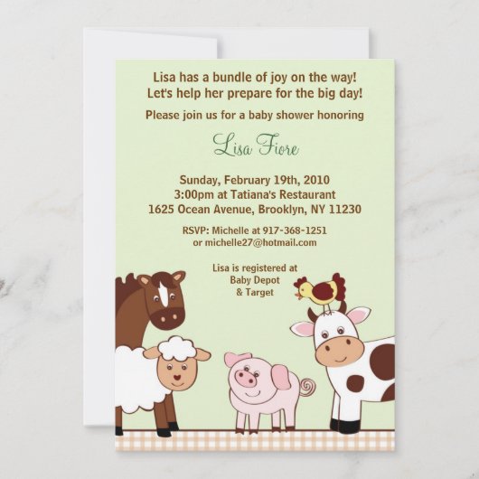 Boerderij Babies Farm Animals Baby Shower Invitati Kaart (Voorkant)
