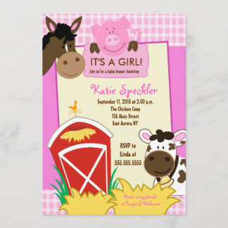 Boerderij Babies Girl 5x7 Baby shower IN Vitation Kaart
