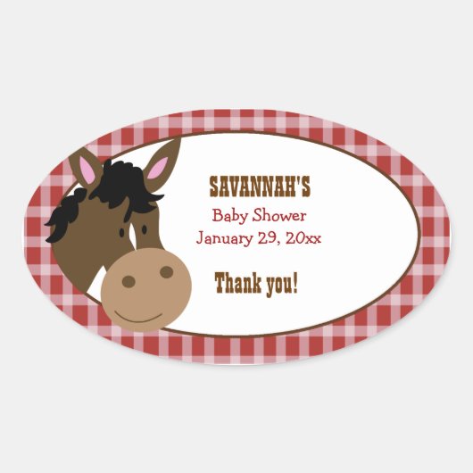 Boerderij Babies Horse Custom Oval Favor Stickers (Voorkant)