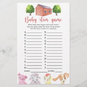 Boerderij - Baby item spel. Baby shower spel