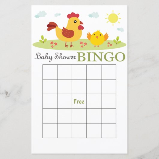 Boerderij baby shower bingo-kaart (Voorkant)