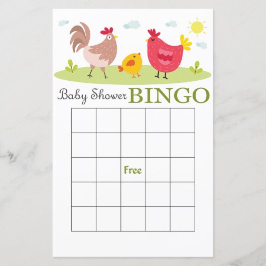 Boerderij baby shower bingo-kaart (Voorkant)