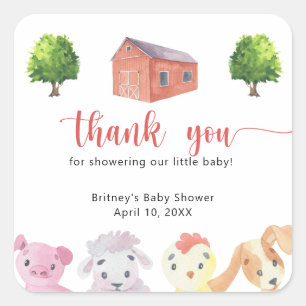 Boerderij baby shower - dank je vierkante sticker