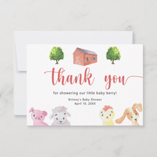 Boerderij baby shower - Dank u Bedankkaart (Voorkant)