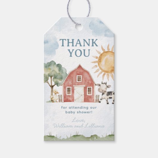 Boerderij Baby shower Dank u Label Cadeaulabel (Voorkant)