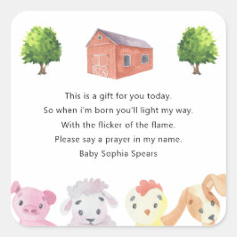 Boerderij baby shower - Gebedskaarslabel Vierkante Sticker