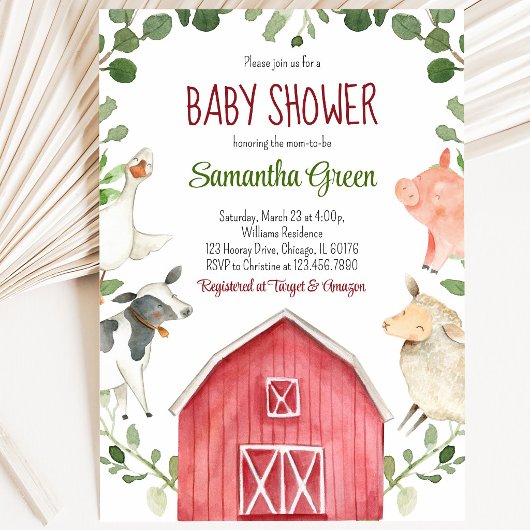 Boerderij Baby Shower Kaart