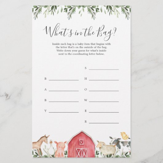 Boerderij Baby shower Raad eens wat er in de tas s (Voorkant)