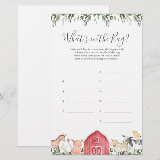 Boerderij Baby shower Raad eens wat er in de tas s (Voorkant / Achterkant)