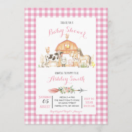 boerderij baby shower roze meisje kaart