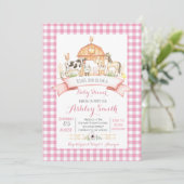 boerderij baby shower roze meisje kaart (Staand voorkant)