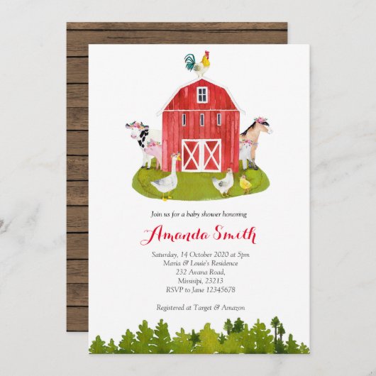 Boerderij Baby shower Uitnodiging (Voorkant / Achterkant)