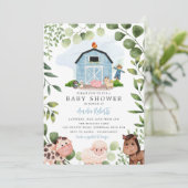 Boerderij Baby shower-uitnodiging, Blauwe Barn Inv Kaart (Staand voorkant)