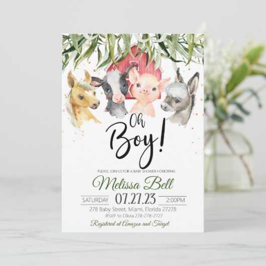 Boerderij Baby shower-uitnodiging Boy Boho Kaart (Staand voorkant)