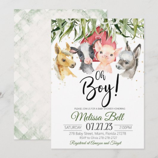 Boerderij Baby shower-uitnodiging Boy Boho Kaart (Voorkant / Achterkant)