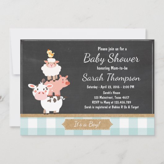 Boerderij Baby shower uitnodiging Country Baby Boy (Voorkant)