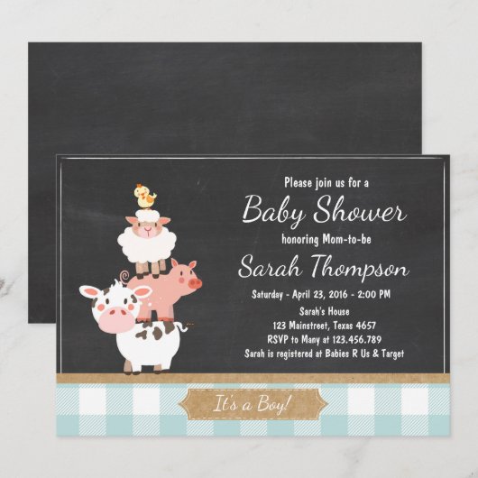 Boerderij Baby shower uitnodiging Country Baby Boy (Voorkant / Achterkant)