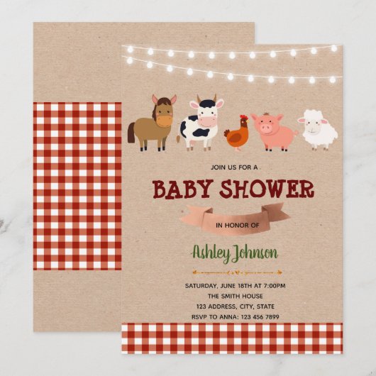 Boerderij baby shower-uitnodiging kaart (Voorkant / Achterkant)