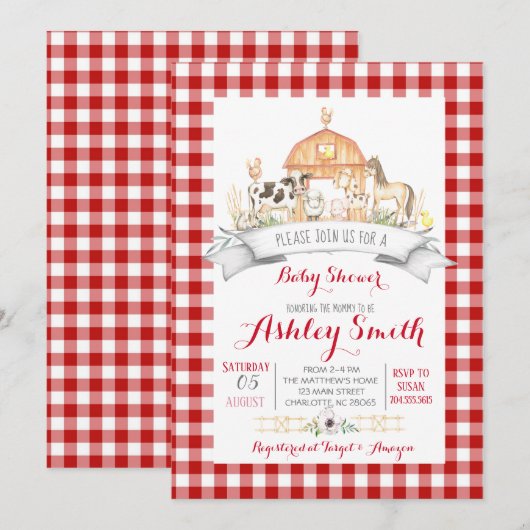 boerderij baby shower-uitnodiging kaart (Voorkant / Achterkant)