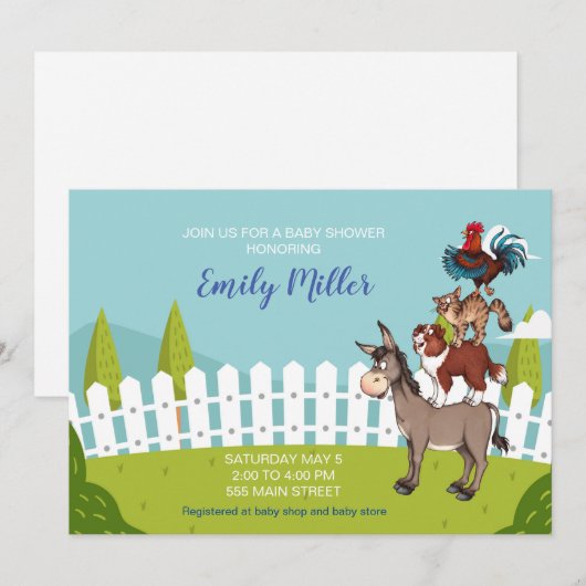 Boerderij baby shower-uitnodiging kaart (Voorkant / Achterkant)
