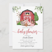 Boerderij Baby shower uitnodiging, Red Barn Invite Kaart (Voorkant)