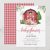 Boerderij Baby shower uitnodiging, Red Barn Invite Kaart (Voorkant / Achterkant)