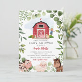 Boerderij Baby shower uitnodiging, Red Barn Invite Kaart (Staand voorkant)