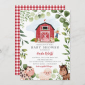 Boerderij Baby shower uitnodiging, Red Barn Invite Kaart (Voorkant / Achterkant)