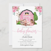 Boerderij Baby shower uitnodiging, roze Barn Invit Kaart (Voorkant)