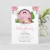 Boerderij Baby shower uitnodiging, roze Barn Invit Kaart (Staand voorkant)