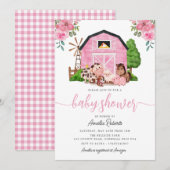 Boerderij Baby shower uitnodiging, roze Barn Invit Kaart (Voorkant / Achterkant)