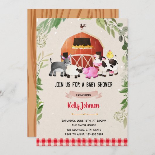 Boerderij baby shower verjaardaguitnodiging kaart (Voorkant / Achterkant)