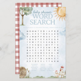 Boerderij Baby shower Word Search spel