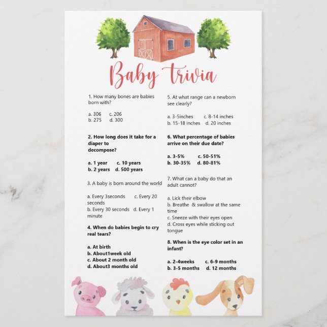 Boerderij - Baby Trivia | Baby showers wild (Voorkant)