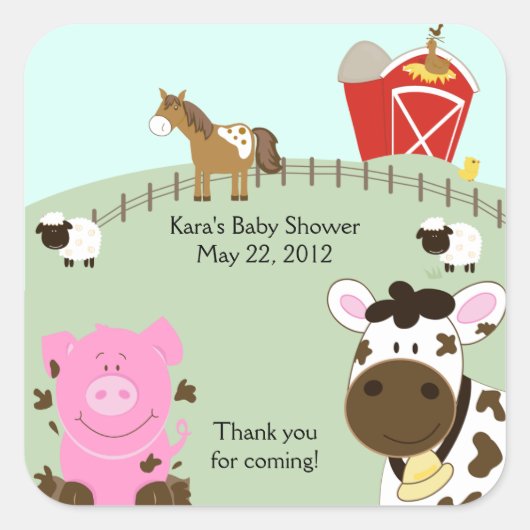 BOERDERIJ BABY'S Barnyard SQUARE Favor Sticker (Voorkant)