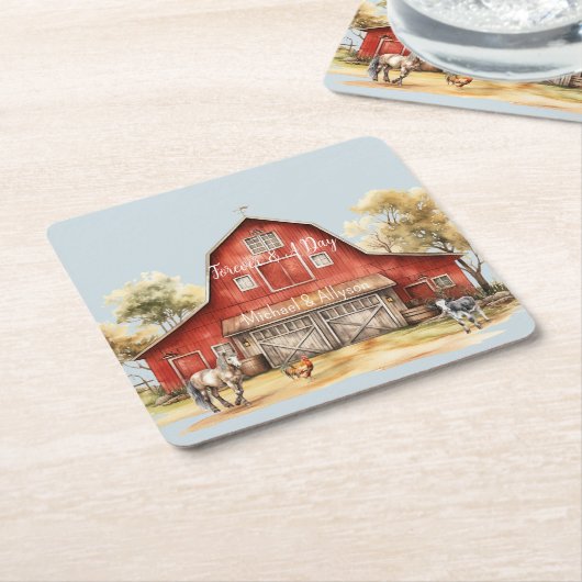 Boerderij Barn Animals Country Wedding Kartonnen Onderzetters (Schuin)