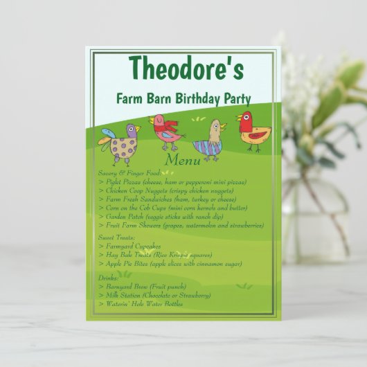 Boerderij Barn verjaardagsfeestje Menu (Staand voorkant)