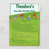 Boerderij Barn verjaardagsfeestje Menu (Voorkant)