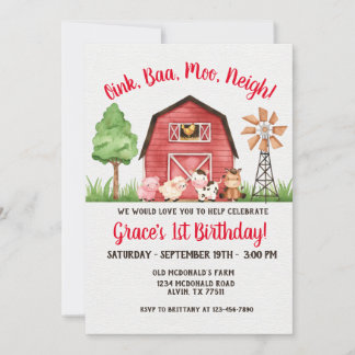 Boerderij Barnyard 1st Birthday Invitation Kaart