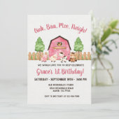 Boerderij Barnyard 1st Birthday Invitation Kaart (Staand voorkant)