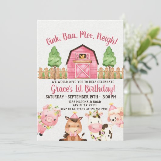 Boerderij Barnyard 1st Birthday Kaart (Staand voorkant)