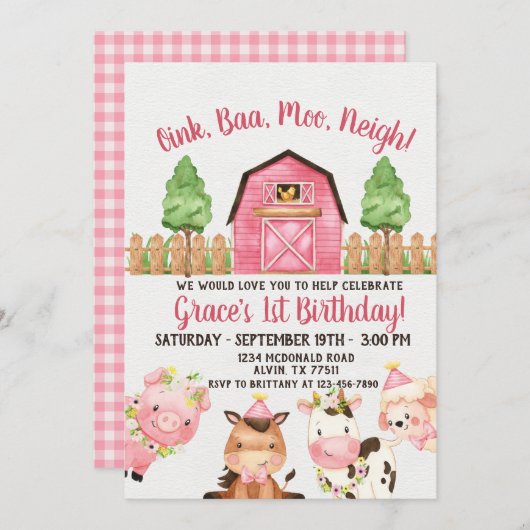 Boerderij Barnyard 1st Birthday Kaart (Voorkant / Achterkant)