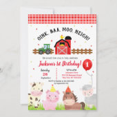 Boerderij Barnyard 1st Birthday Party Invitations Kaart (Voorkant)
