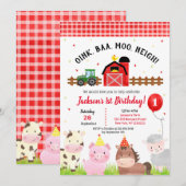 Boerderij Barnyard 1st Birthday Party Invitations Kaart (Voorkant / Achterkant)