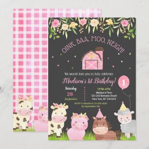 Boerderij Barnyard 1st Birthday Party Invitations Kaart