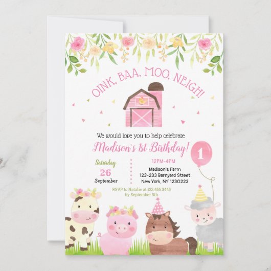 Boerderij Barnyard 1st Birthday Party Invitations  Kaart (Voorkant)