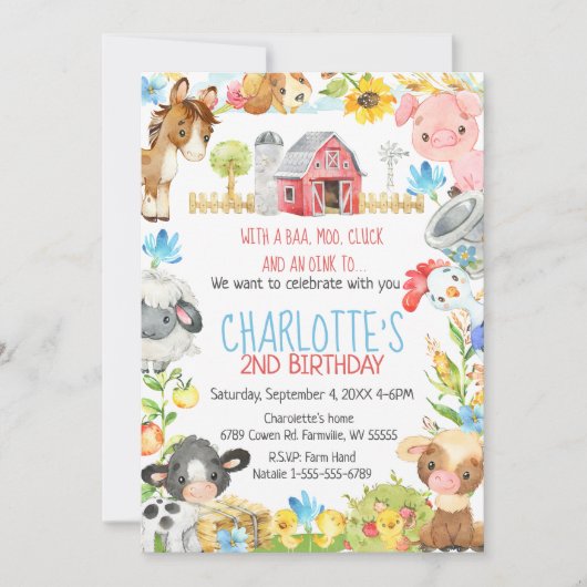 Boerderij Barnyard Animal Birthday Kaart (Voorkant)