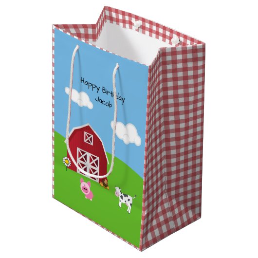 Boerderij Barnyard Animal Birthday Medium Gift Bag Medium Cadeauzakje (Voorkant Gekanteld)